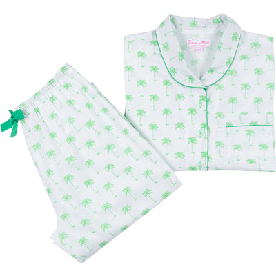 Women's Green Palm Tree Shirt + PJ Pant Set