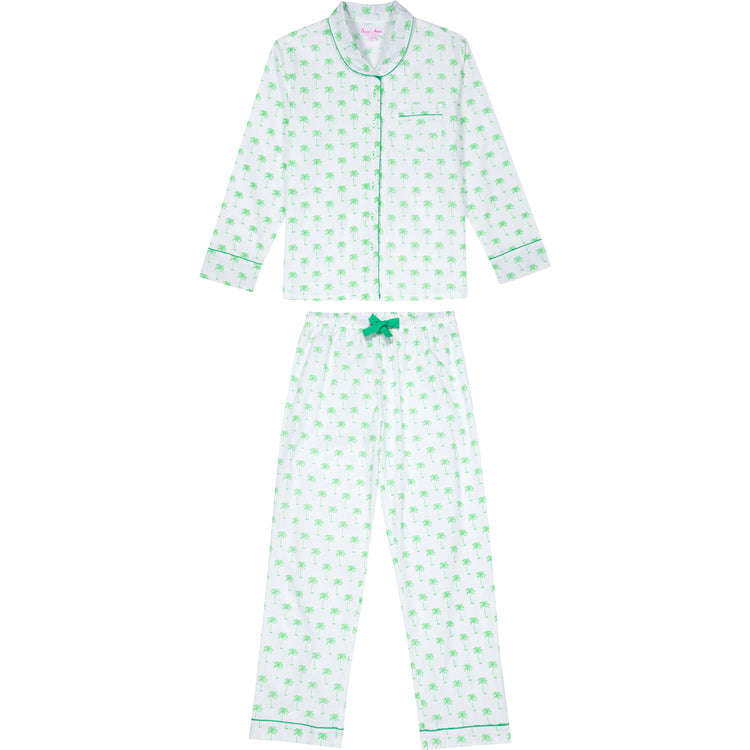 palms 20〜60g19本 Women's Green Palm Tree PJ Pant Set | Pure Cotton PJs | Sant
