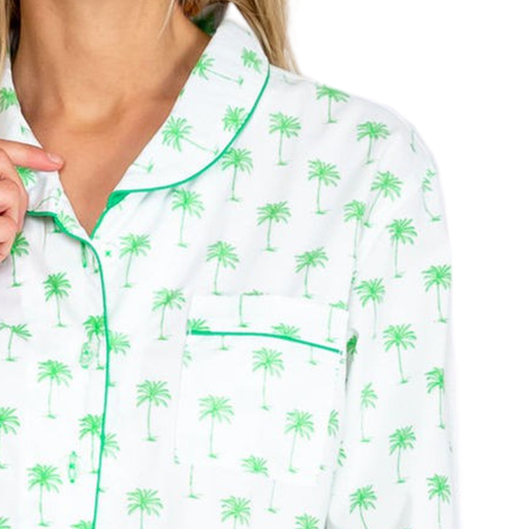 Women's Green Palm Tree PJ Pant Set | Pure Cotton PJs | Sant