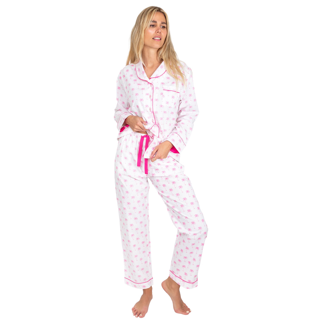 Women's Pink Palm Tree Cotton Long PJ Set Sant and Abel - Main Image